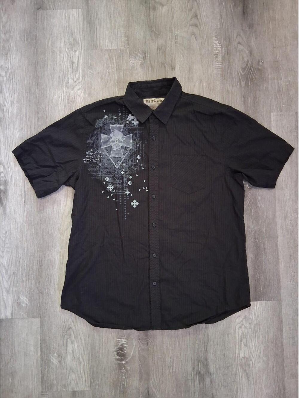 Machine 1971 Men's Xl Black Cotton Streetwear Button Up Casual Graphic Shirt